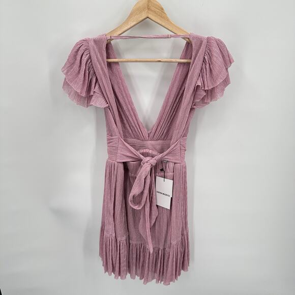 Sabina Musayev NWT Shaylee Flutter Sleeve Low Back Dress in Lavender Plissé // M - Picture 10 of 16